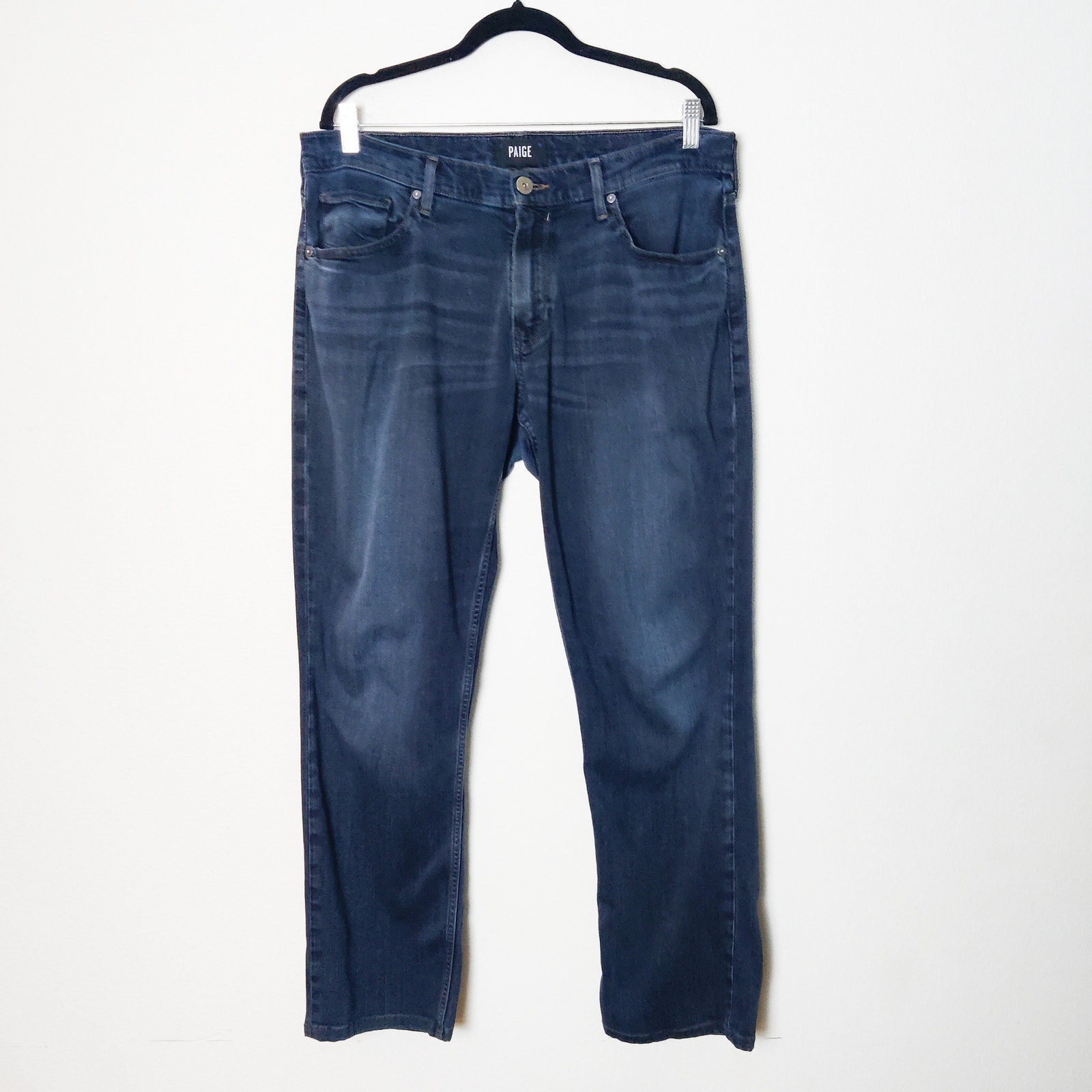 Paige Normandie Straight Leg Jean 33 Dark Blue Wash Lightweight Transcend Denim